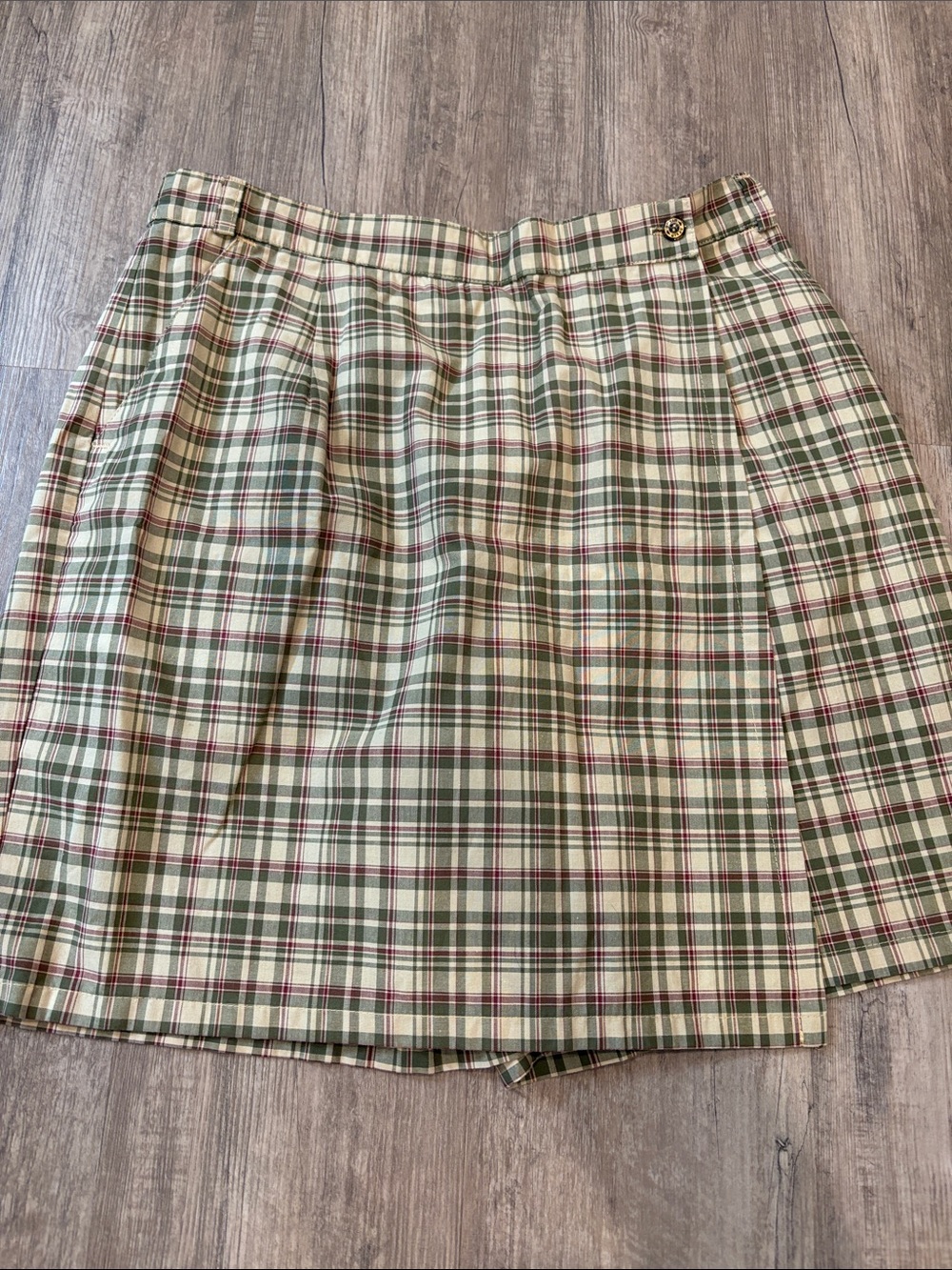 Vintage Cotton Green and Cream Plaid Mini Skirt